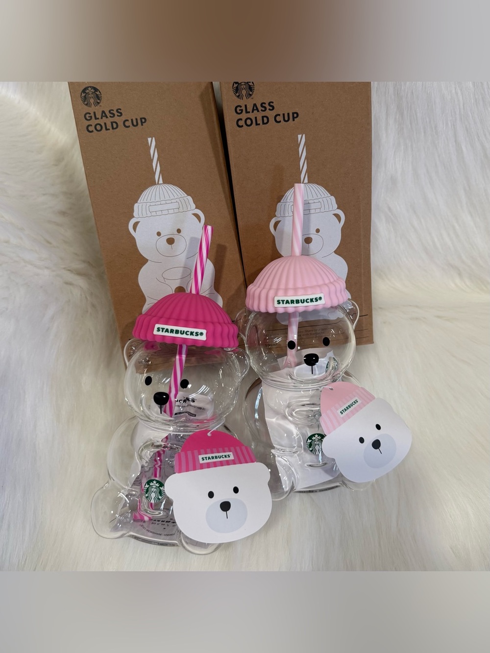 Starbucks Korea Pink Bearista Glass Cold Cup Set (Barbie Pink & Baby Pink) - Picture 2 of 3